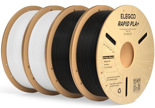 ELEGOO High Speed PLA+ Filament 1.75mm Schwarz Weiß 4KG,PLA Plus Filament | 600mm/s Hochgeschwindigkeit Filament PLA+, Hohe Zähigkeit&Schlagfestigkeit, Gleichmäßige Wicklung,für meisten 3D Drucker