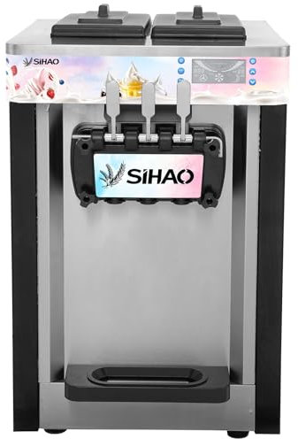 Furvveerr 1950W Macchina del Gelato Commerciale 22-28L/H Macchine per Yogurt Gelati Professionale Ice Cream Maker Schermo a Colori Gelatiera da Banco a 3 Gusti per Snack Bar Ristorante