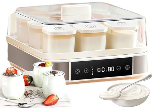 Yogurtera digital automática con control de temperatura y tiempo ajustable, 9 tarros de vidrio, acero inoxidable, ideal para yogur casero, queso y nato.