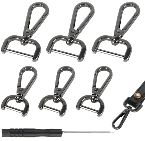 6 Piezas Llaveros Giratorios con Anillo en D, 15 mm y 25 mm Mosquetones con Articulación Giratoria, Mosquetones para Bolsos con Destornillador, Desmontable Cierre Giratorio Anillos en D para Llaves