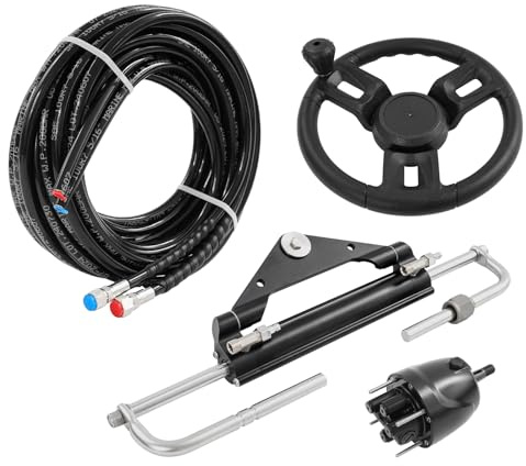 JAYEUW Kit de direction hydraulique 150 CV Kit de direction hors-bord Système de direction hydraulique pour véhicules nautiques 8 m Tuyau de direction 200 mm Stroke Vanne de blocage 2 voies avec/sans