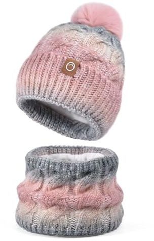 YIGOOWN Damen Mütze Winter Schal und Mütze set Warm Beanie Wintermütze Strickmütze mit Schal für Herbst Winter mit Bommel