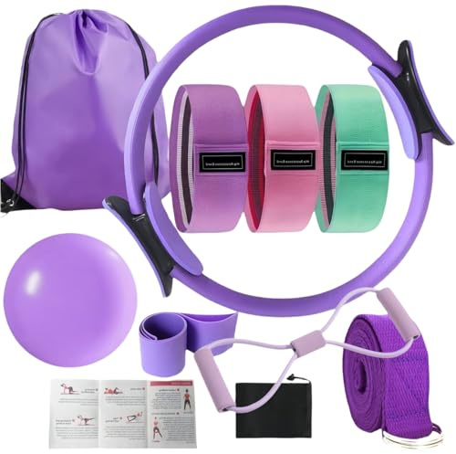 Générique Équipement de Pilates,Set Anneau et Ballon de Pilates - Accessoires Musculation Corps Entier Entraîneur Fitness Épaules Hanches Dos Jambes Bras