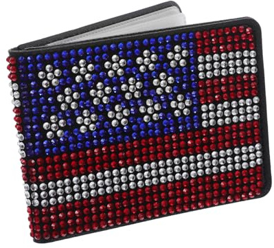 VALICLUD American Flag Rhinestone Driver Card Holder Vehicle Document Organizer Stylish Glitter Car Registration Wallet Protective SUV Accessories for Women