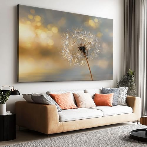 Wandbilder Groß 120 x 60 cm XXL Schlafzimmer Home Deko Wohnung Bild Wohnzimmer Fotoleinwand Wand Bilder Leinwand Wall Decor - Abstrakte Sonnenuntergang Pusteblume Landschaft Poster Rahmenlos