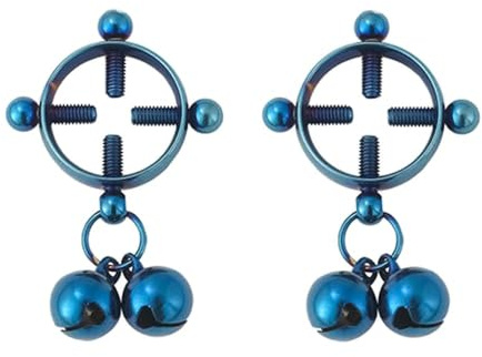 Lot de 2 faux piercings tétons ronds en acier inoxydable pour femme, style punk minimaliste, non perçant, boule argentée, pendentif, faux piercing téton réglable (Bleu) B-SZ1