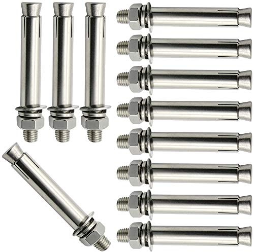 12 PZ, Bulloni a Vite ad Espansione M6-304 Acciaio Inossidabile Esterno Dado Esagonale Manicotto di Espansione Bullone di Ancoraggio Ancore di Fissaggio Pesanti(M10x120)