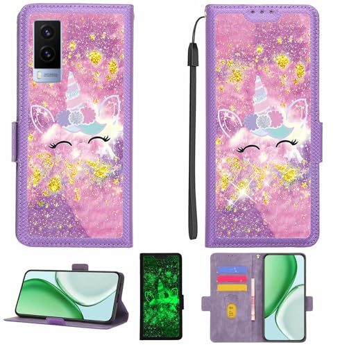 Kinetijy Coque Compatible pour Vivo Y71t Coque Étui Housse Case Support [avec Film Protecteur HD d'une dureté de 9H] [Blocage RFID][Paillettes dorées + Brillantes] LPT-DJS