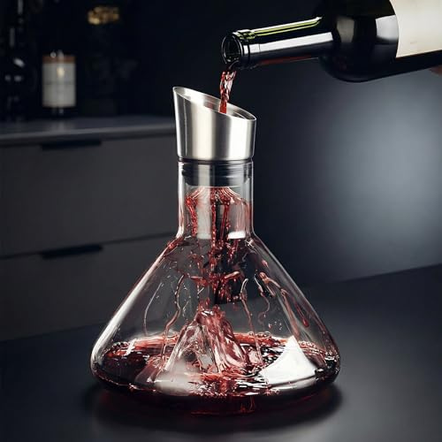 Prestocarafe Aérateur De Vin, 1600ml Carafe A Decanter Vin Avec Filtre, Cristal Sans Plomb, Bouchon Aluminium Anti-Goutte, Conception Élégante, Sublimez Vos Dégustations (A)