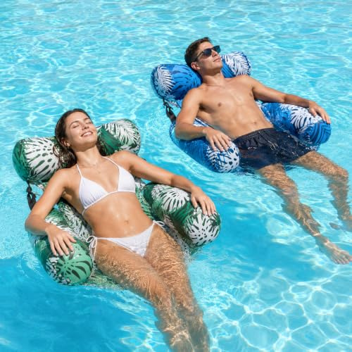 2 Packs Inflatable Pool Chair, Durable Pool Floats, 3-Tube Stable Inflatable Pool Floats Adult, Non-Toxic PVC Pool Inflatables for Party Summer Water Beach Lake Fun