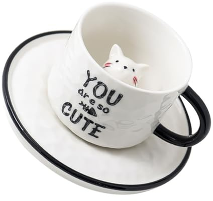 SOIMISS Taza de Cerámica de 220 Ml Diseño de Gato Claro en Taza de Café de Dibujos Animados para Segura y Duradera para Hogar y Obsequio