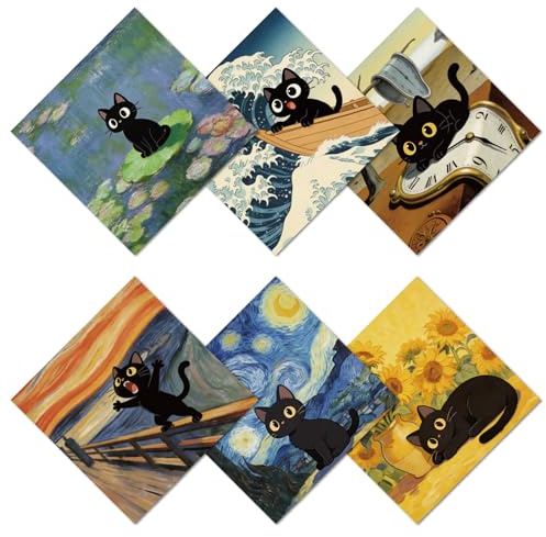 CREATCABIN 6Pcs Black Cat Glasses Cleaning Cloth Microfiber Cleaning Cloths Multicolor Glasses Cleaner Wipes Microfiber Cloth Reusable Glass Clean Cloths for Eyeglasses Phone Lens Laptop Screens 6x6in
