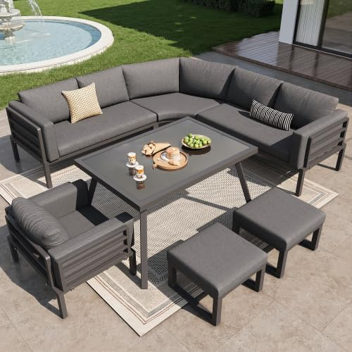 vutizal 8 personer, halvmåne, loungeset, utomhus, trädgårdsmöbelset, sittgrupp med varmförzinkat stålram, 2 x 2-sitsig ottoman fåtölj pall utemöbler