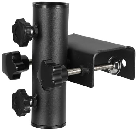 CLISPEED Outdoor Patio Umbrella Bracket Mount with Adjustable Clamp, Heavy Duty Metal Parasol Holder for Balcony and Garden, Fits Poles 20-63mm, Matte Black Finish