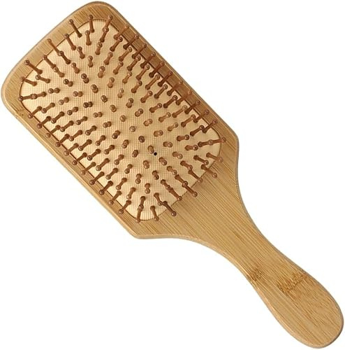 Cepillo para el cabello, hecho de bambú natural, ideal para peinar cabello largo y grueso, así como peinar rizos suaves, proporcionando un cuidado suave para el cabello (cuadrado)