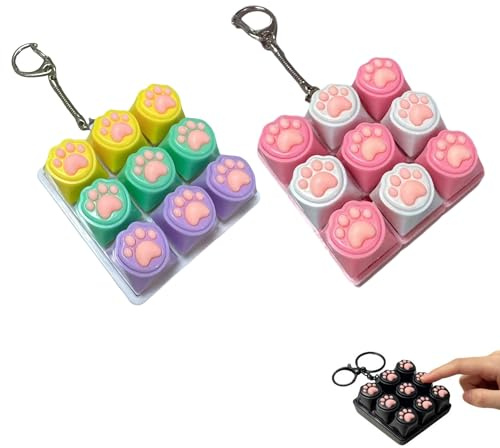 2 stycken fidget-nyckelringar, tangentbord, fidget-leksaker, katttassar, ljudtangentbord klickare för skola, resor, ångest (E)