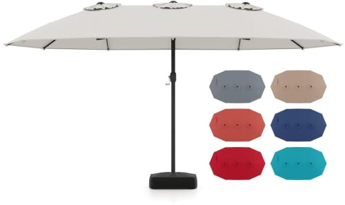 GOPLUS Parasol de Jardin Exterieur avec Pied, Grand Parasol Double Face 4,6x2,8M, avec Manivelle, 12 Balaines, Protection Soleil et Pluie, pour Terrasse Patio Restaurant