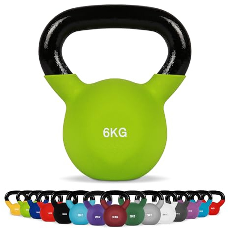 MSPORTS Kettlebell professionell neopren 2 – 30 kg inklusive plansch med kettlebell-övningar 6 kg – grön