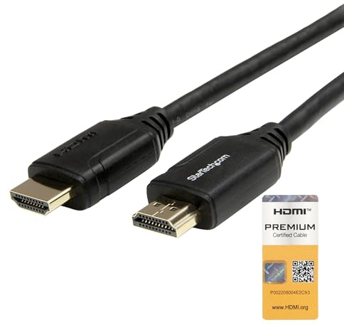 StarTech Cable HDMI 2.0 Certificado con Ethernet 50cm 4K 60Hz HDR10 Negro | Conectores chapados en oro, Blindaje EMI de lámina Al-Mylar, Ideal para TV monitor y proyector, Retrocompatible con HDMI 1.4