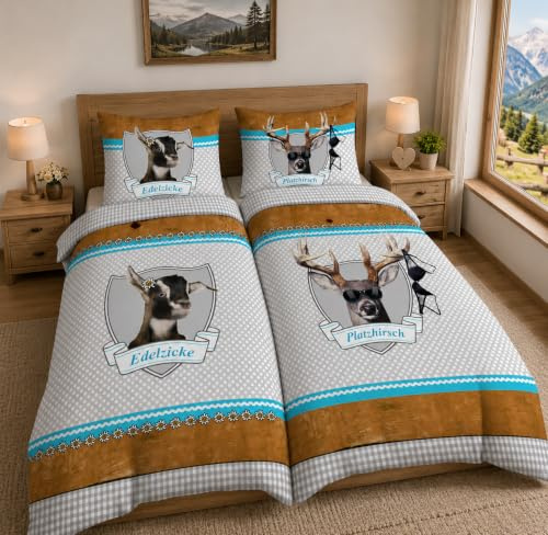 Herding Platzhirsch & Edelzicke Partner Bettwäsche 80x80cm 135x200cm, 100% Baumwolle mit Reißverschluss