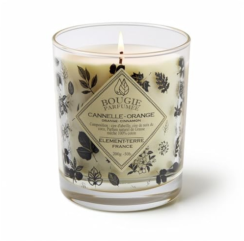 Bougie Parfumée 200 Grammes, 50 Heures Parfum Cannelle Orange
