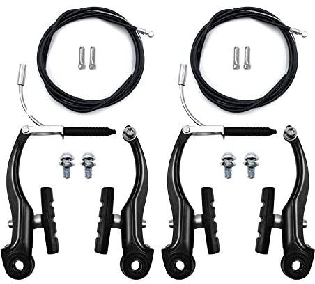 Hmseng 2 Pairs Bike Brakes, Universal Complete V Bike Brakes Set, Mountain Bike Replacement for Most Bicycle,Road Bike Brakes Cables with Front Back Wheels -Black
