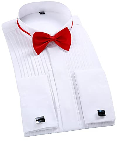 GUOCU Camicia da Smoking con Papillon Uomo Camicia Elegante Camicia Formale Abito Classico Camicia da Cerimonia Nuziale Matrimonio Camicie Affari,5501,3XL