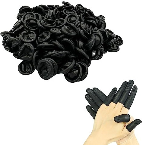 Cubiertas De Látex, Protector Dedos Mano Dedos de Látex, 200 Piezas Dedales de Látex Protegen de la Estática, Manga dedo Desechable Para Aplicación Tópica, Arte Del Clavo,Reparación Electrónica,Negro