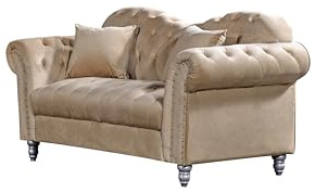 Generico Divano Chesterfield Italiano in Velluto Beige 2 Posti – Elegante, Confortevole e Design Moderno per Salotto