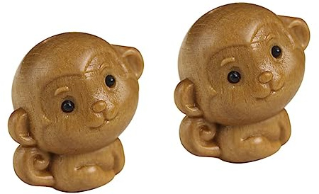 PRETYZOOM 2 Piezas Estatua De Mono De Madera Decoraciones De Mono Figura De De La Suerte Colgante De Llavero DIY Decoración Colgante De De La Suerte Mini Llavero Sándalo