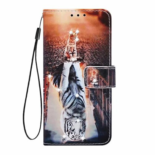Hülle für iPhone 16 Plus, Premium Leder Flip Handyhülle Handytasche Schutzhülle Etui Tasche Case mit [Kartenfach] [Standfunktion] [Magnetverschluss] für iPhone 16 Plus Katze & Tiger