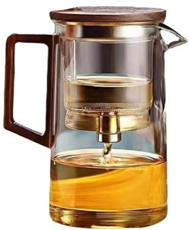Rurunklee Tetera de vidrio con asa, 500 ml/750 ml, separador de agua de vidrio con colador, tetera ergonómica con mango de madera, para lavavajillas, tetera mágica para té suelto