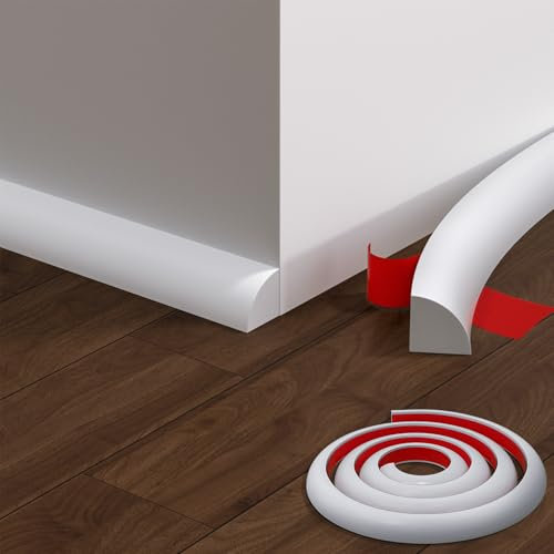 Flexible Quarter Round Molding, 158 Inch Peel and Stick Rubber Quarter Round Trim Molding with Self Adhesive, Waterproof Bendable Molding Trim for Wall Edge Corner ,Staircase Cabinet Edge ,White