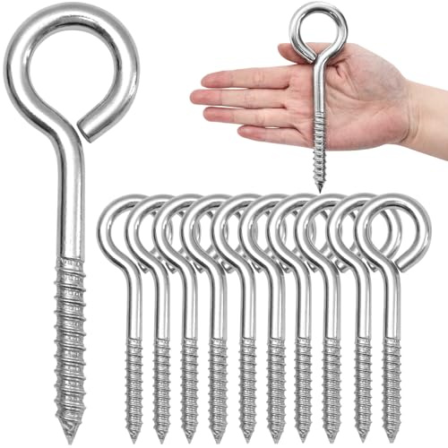 ACCZIO 10 Stück 6 Zoll Schraubaugen M10 304 Edelstahl-Augenmuttern, Hochfestigkeits-Schrauben, Augenhaken-Schrauben, Innenseitig & Außenseitig Verwendung (10, M10-6inch)