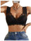 GORGLITTER Women's No Underwire Wireless Front Fastening Bras Medium Support Lace Bralettes Black Medium