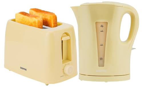 GEEPAS 1.7L Electric Kettle & 2 Slice Bread Toaster Kitchen Combo Set | 2200W Cordless Jug Kettle, Boil Dry Protection, Auto Shut Off | 650W 6 Browning Control, Crumb Tray