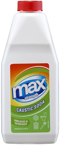Max Strength Caustic Soda, High Performance Caustic Soda Drain Unblocker and Degreaser, Powerful Sodium Hydroxide for Bins, Toilets, Drains, Concrete, Paths and More, 1kg - Made in the UK