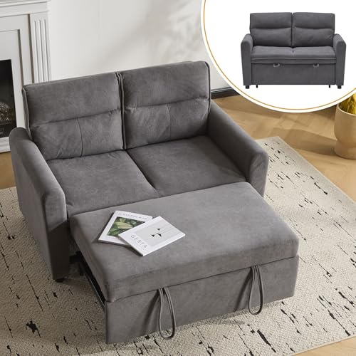 Zravenna Sofa 2 Sitzer 127 cm Breit I Schlafsofa klein Ausziehbar mit Schlaffunktion I Verstellbare Rückenlehne I Faltbares Sofa mit Bettkasten (Antique Gray)