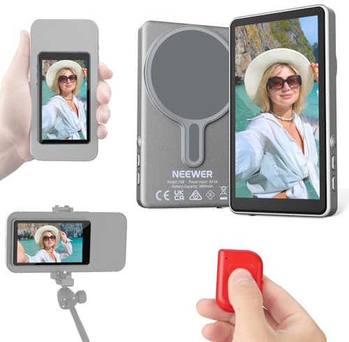 NEEWER Grunderna 4 tum Vlog selfie-skärm, trådlös anslutning magnetisk telefon bakre kameramonitor med Bluetooth-fjärrkontroll för YouTube Livestreams, INTE kompatibel med iPhone Google Phone/4K Video