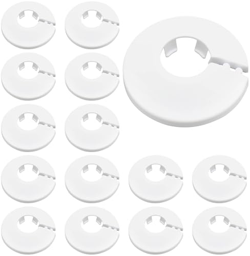 Teouuas 15 Stück Heizungsrohr Rosette, 17 mm Einzel Heizungsrohr Abdeckung Boden, Rosetten für Heizkörperrohre, Abdeckrosetten, Heizungsrohre Verkleidung, Weißes Polypropylen, Weiss
