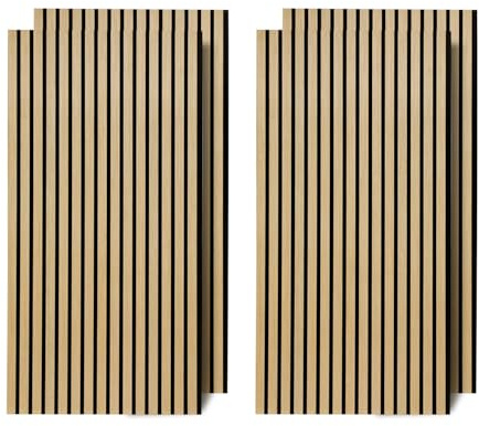 Eikuavons Lot de 4 panneaux acoustiques, revêtement mural, décoration murale intérieure, 120 x 60 cm, 2,1 cm d'épaisseur, panneaux muraux en bois de chêne et feutre, pour la décoration de différents