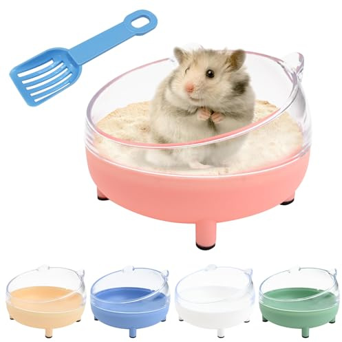 DiiWmme Hamster Sand Bath Container 6.5 Inch Transparent Sandbox Toilet with Sand Shovel for Dwarf Hamsters,Gerbils and Small Pets, Dust-Free Bathing with Rounded Edges (Pink)