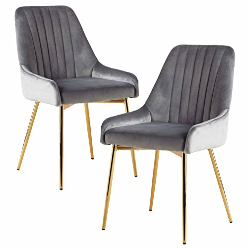 Fiximaster Lot de 2 chaises de Salle à Manger, rembourrées, en Velours, avec Dossier, Pieds dorés, ergonomiques, pour Salle à Manger, Salon et Chambre à Coucher, Blanches
