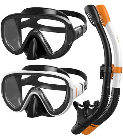 G2RISE Set de buceo para adultos, gafas de buceo, gafas de buceo con tubo de esnórquel con lentes de vidrio templado y hebilla ajustable mejorada para esnórquel, buceo, natación