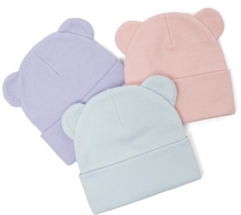 LACOFIA Baby pojkar flickor vintermössa med björnöron småbarn varm stickad mössa mjuk vintermössa hatt från 0 till 36 månader, Lila + rosa + ljusblå, 0-6 månader