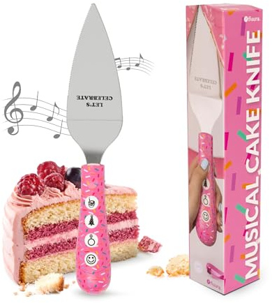 Fisura - Musical Cake Server “Let’s Celebrate” – Stainless Steel Cake Slice with 4 Songs (Happy Birthday, Wedding March, Jingle Bells) – Fun Party Cake Cutter & Server – Novelty Gift
