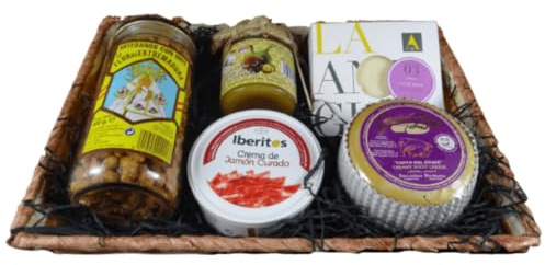 Cesta Gourmet Badajoz Sin lactosa Cacahuetes Artesanos Mermelada de Castañas Paté de Jamón Curado Queso Torta de Oveja Cremositos del Zújar Queso Curado de Oveja Cesta Regalo Bambú – CORAZON EXTREMEÑO