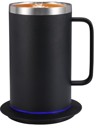 Zhenglu USB Self Heating Coffee Mug, Large Heated Mug & Coffee Warmer Set, 131°F Temperature Control Cup with Lid for Desk Home Office (Black-17oz)