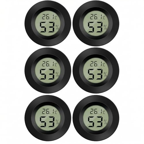 CNMTCCO 6 Stück Mini Hygrometer Digital Thermometer,Thermo Hygrometer Innen mit LCD, ℃/℉ Verstellbar, für Haus,Weinkeller,Lager,Gewächshaus,Schule(Schwarz)