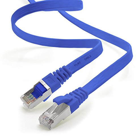 1aTTack.de 5m - blau - 1 Stück CAT.7 Gigabit Ethernet LAN Flachband Flachbandkabel (RJ45) Netzwerkkabel Rohkabel (10Gbit/s) Verlegekabel Flach Slim kompatibel zu Cat.5 - Cat.5e - Cat.6